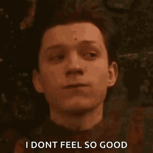 A Close Up Of A Man 'S Face With The Words `` I Do N't Feel So Good '' Written On It . GIF