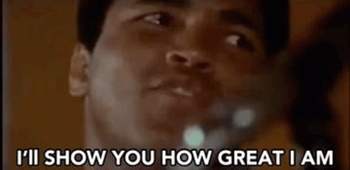 A Close Up Of A Man 'S Face With The Words `` I 'Ll Show You How Great I Am '' GIF