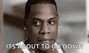 A Close Up Of A Man 'S Face With The Words `` It 'S About To Go Down '' . GIF