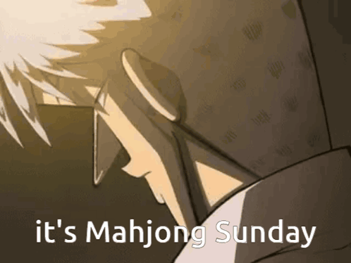 A Close Up Of A Man 'S Face With The Words It 'S Mahjong Sunday GIF