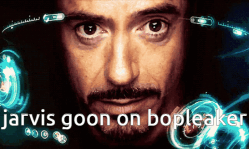 A Close Up Of A Man 'S Face With The Words Jarvis Goon On Bopleake Written Below Him GIF