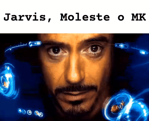 A Close Up Of A Man 'S Face With The Words Jarvis , Moleste O Mike Below It GIF