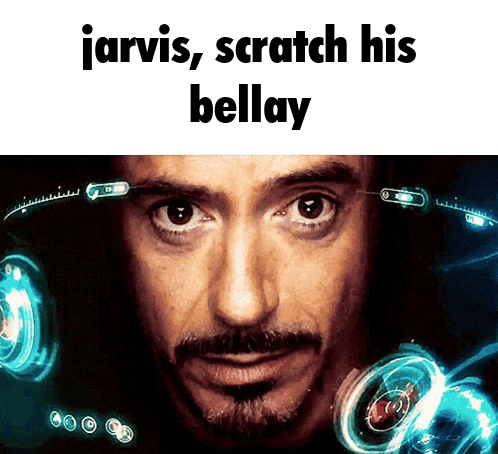 A Close Up Of A Man 'S Face With The Words Jarvis Scratch His Bellay GIF