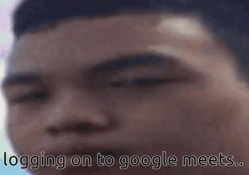 A Close Up Of A Man 'S Face With The Words Logging On To Google Meets Written Below It GIF