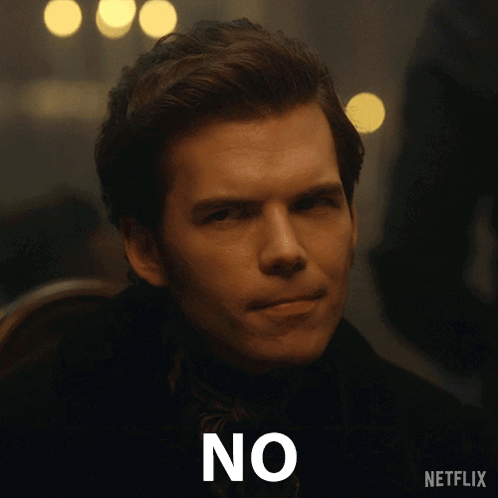 A Close Up Of A Man 'S Face With The Words " No " On The Bottom GIF