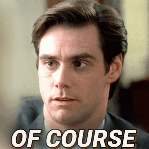 A Close Up Of A Man 'S Face With The Words Of Course Written Below Him GIF