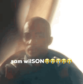 a close up of a man 's face with the words sam wilson above him