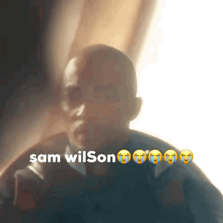 A Close Up Of A Man 'S Face With The Words Sam Wilson Above It GIF