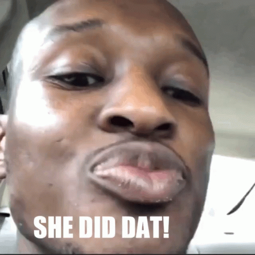 A Close Up Of A Man 'S Face With The Words She Did Dat On The Bottom GIF