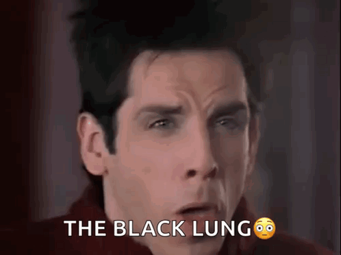 a close up of a man 's face with the words " the black lung " above him