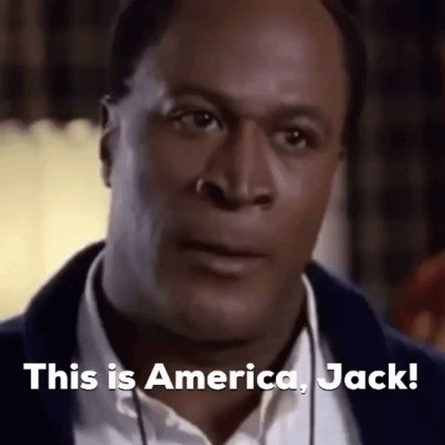 A Close Up Of A Man 'S Face With The Words `` This Is America , Jack '' Written On The Bottom . GIF