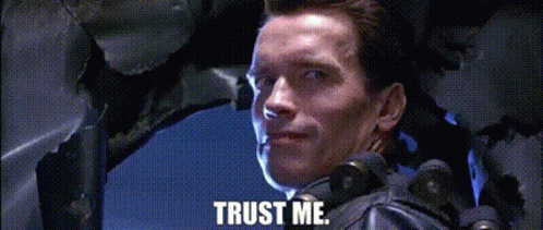 A Close Up Of A Man 'S Face With The Words `` Trust Me '' Written On It GIF