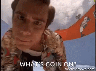 A Close Up Of A Man 'S Face With The Words `` What 'S Goin On '' Written On The Bottom . GIF