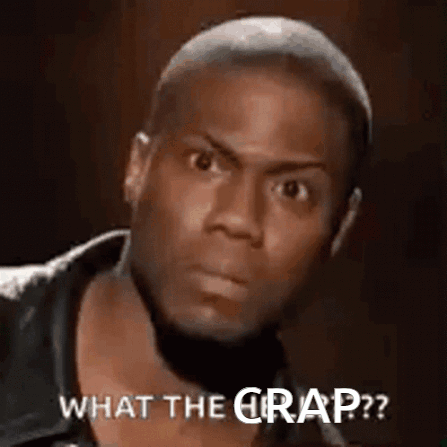 a close up of a man 's face with the words `` what the crap ? '' written on it .