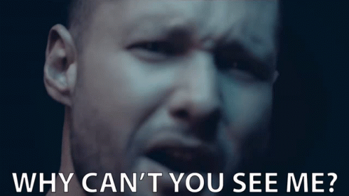 A Close Up Of A Man 'S Face With The Words " Why Can 'T You See Me " Above Him GIF
