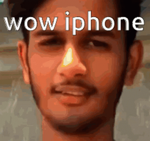 A Close Up Of A Man 'S Face With The Words Wow Iphone Written On It . GIF