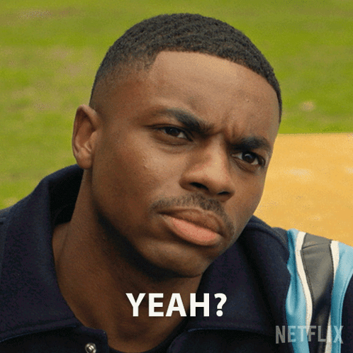 A Close Up Of A Man 'S Face With The Words Yeah Written On The Bottom GIF