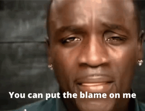 A Close Up Of A Man 'S Face With The Words You Can Put The Blame On Me Below Him GIF