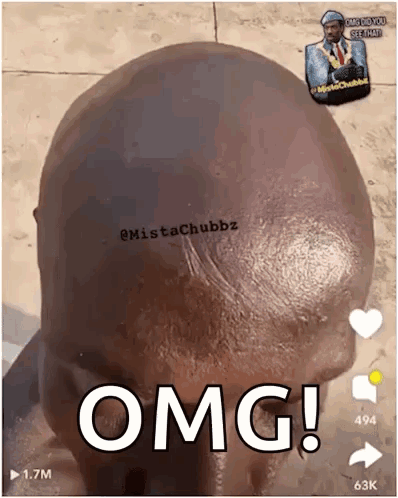 A Close Up Of A Man 'S Head With The Word Omg Written On It . GIF