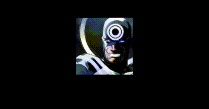 A Close Up Of A Man Wearing A Mask With A Target On His Face . GIF