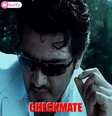 A Close Up Of A Man Wearing Sunglasses And The Word Checkmate GIF