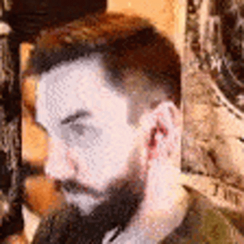 A Close Up Of A Man With A Beard Covering His Ear . GIF