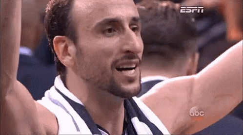 A Close Up Of A Man With His Arms In The Air With The Abc Logo On The Bottom Right GIF