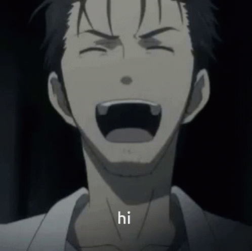 A Close Up Of A Man With His Mouth Open And The Word Hi On The Bottom GIF