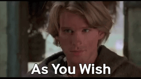A Close Up Of A Man With The Words `` As You Wish '' Written On His Face . GIF
