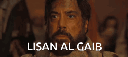 A Close Up Of A Man With The Words Lisan Al Gaib On The Bottom Right GIF