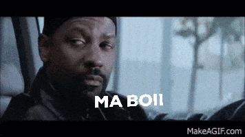 A Close Up Of A Man With The Words Ma Boii On His Face GIF