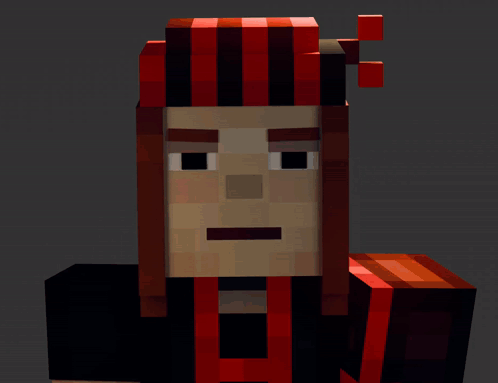A Close Up Of A Minecraft Character With A Red Hat GIF