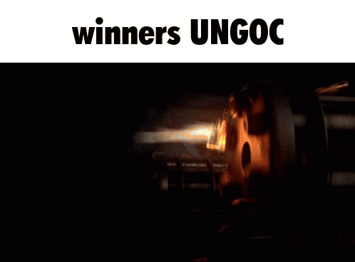 A Close Up Of A Monster 'S Face With The Words Winners Ungoc Below It GIF