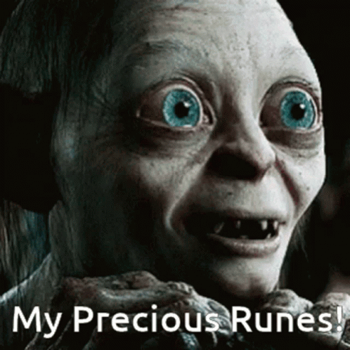 A Close Up Of A Monster With The Words My Precious Runes GIF