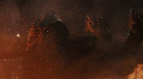 A Close Up Of A Painting Of A Dragon With A Sword GIF