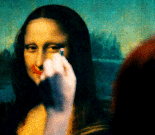 A Close Up Of A Painting Of A Woman With Red Lipstick GIF