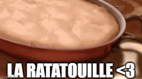A Close Up Of A Pan Of Food With The Words La Ratatouille < 3 Below It GIF