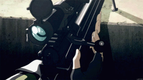 A Close Up Of A Person Holding A Sniper Rifle With The Word Lotus On The Bottom Right Corner GIF