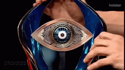 A Close Up Of A Person Holding A Trophy With An Eye In It . GIF
