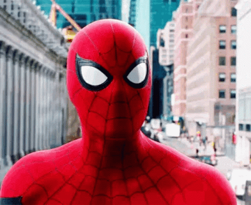 A Close Up Of A Person In A Spiderman Costume Standing In Front Of A City . GIF