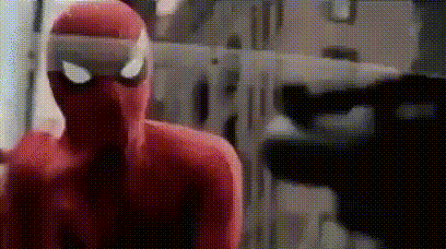 A Close Up Of A Person In A Spiderman Costume With A Bandage On His Head . GIF
