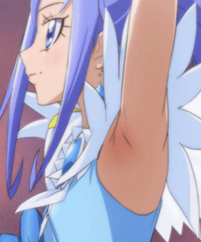 A Close Up Of A Person 'S Armpit With A Purple Haired Anime Character GIF