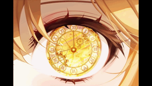 A Close Up Of A Person 'S Eye With A Clock In It That Says Xii GIF