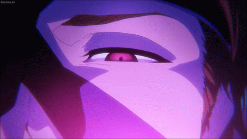 A Close Up Of A Person 'S Eye With A Purple Background That Says Beanime.tv GIF