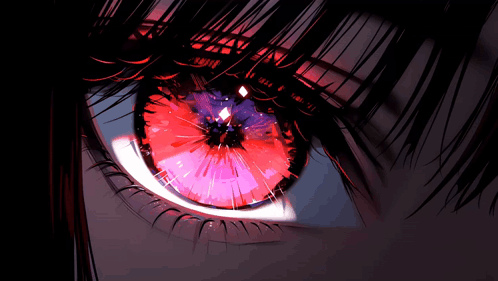 A Close Up Of A Person 'S Eye With A Red Flower In The Center GIF