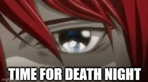 A Close Up Of A Person 'S Eye With The Caption `` Time For Death Night '' . GIF