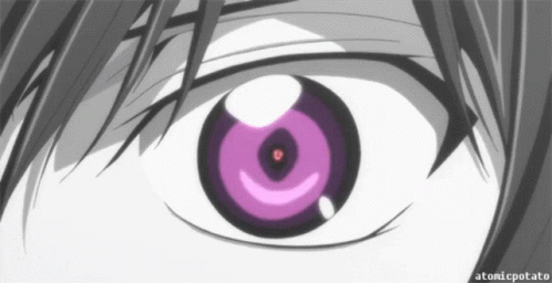 A Close Up Of A Person 'S Eye With The Words " Atomicpotato " Below It GIF