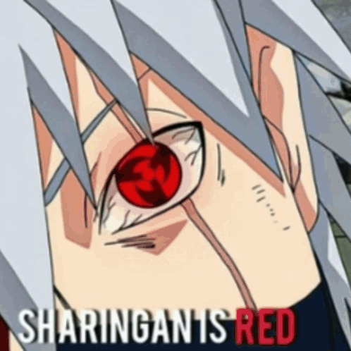A Close Up Of A Person 'S Eye With The Words Sharingan Is Red Written Below It GIF