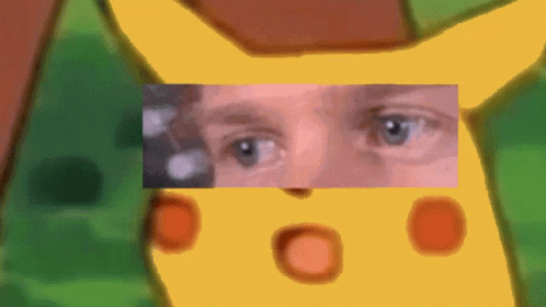 A Close Up Of A Person 'S Eyes Behind A Cartoon Character GIF