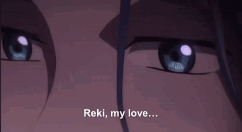 A Close Up Of A Person 'S Eyes With The Words " Reki My Love " Written Below Them GIF